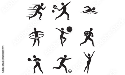 Sports and Fitness Silhouette Set – Vector Athletes Running, Cycling, Swimming, Dancing, and Competing Illustrations