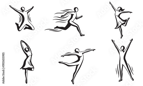 Sports and Fitness Silhouette Set – Vector Athletes Running, Cycling, Swimming, Dancing, and Competing Illustrations