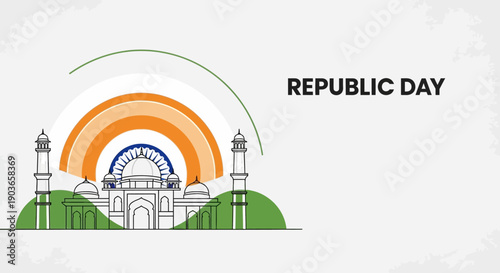 Indian Republic Day Celebration with Taj Mahal Illustration.