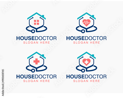 health, care, doctor, medical, medicine, cross, home, house, stethoscope, logo, design, vector, icon, symbol, template, nursing, checkup, wellness, minimalist, hospital, clinic, concept, creative, ill