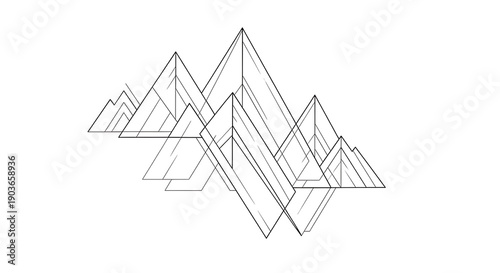 Geometric mountain range illustration with wireframe design.