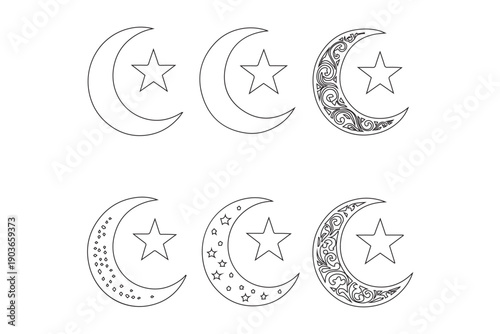 Crescent Moon and Star Symbol, Islamic Icon. 