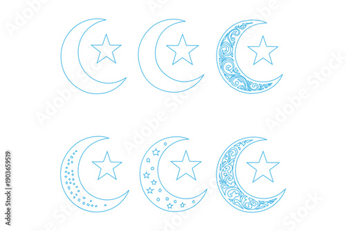 Crescent Moon and Star Symbol, Islamic Icon. 