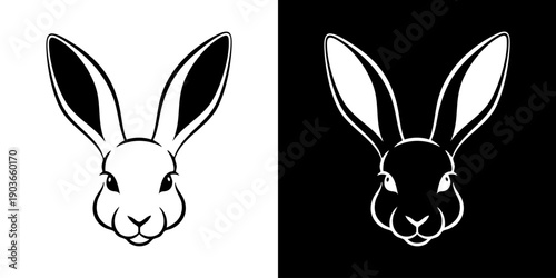 Rabbit head illustration on contrasting white and black backgrounds