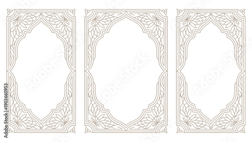 Intricate floral and geometric patterns adorning three rectangular frames