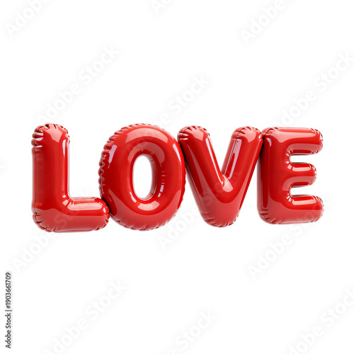 Realistic Red Inflatable Balloon Letters Spelling LOVE Isolated on Light Gray Background for Valentine's Day Wedding Anniversary Romantic Event