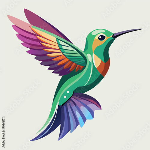 Cute hummingbird flying near a flower vector illustration of a tropical bird in nature