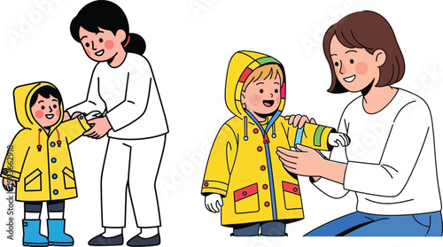 Mother Helping Child Get Ready for School – Mother’s Day Vector