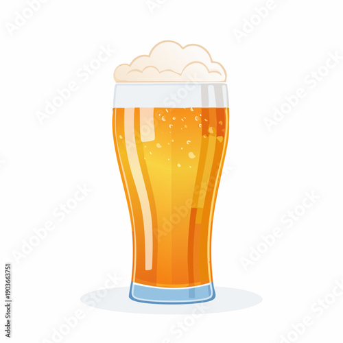 A refreshing tall glass of frothy golden ale with bubbles, perfect for a pub or bar setting