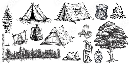 Camping and Outdoor Adventure Silhouettes Set