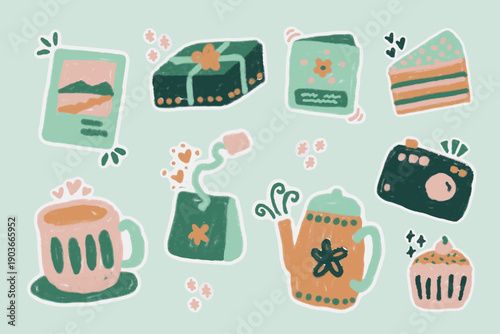 Cozy Hand-drawn Everyday Object Sticker Collection