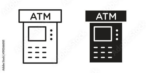 ATM machine icon vector on trendy design. Outline vector stock illustration.