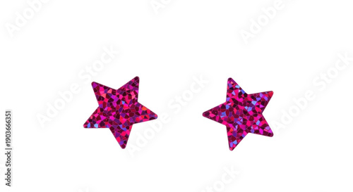 Two pink glitter star stickers isolated PNG, shiny decorative elements for scrapbooking and party decorations on transparent background