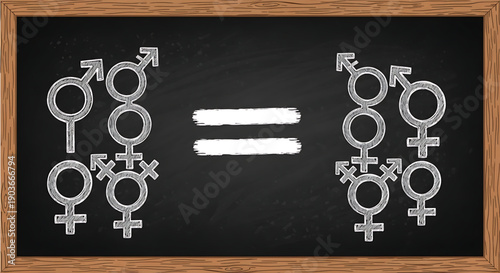 Equality concept with gender symbols on a blackboard background gender equality