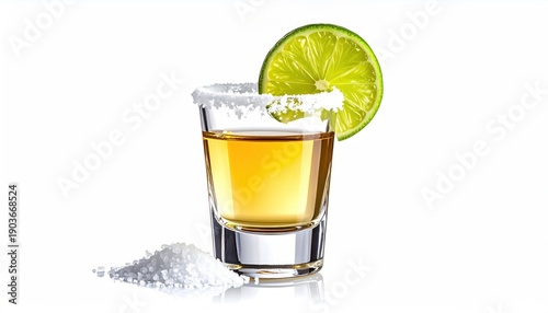 Wallpaper Mural Tequila shot with lime and salt on white background. Torontodigital.ca