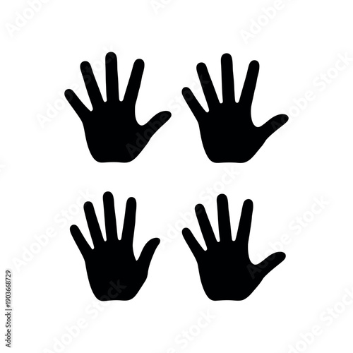 Human Palm Hand Vector Silhouette: Black Open Hand Gesture Icon Isolated on White Background for Stop, Wait, or Help Concepts