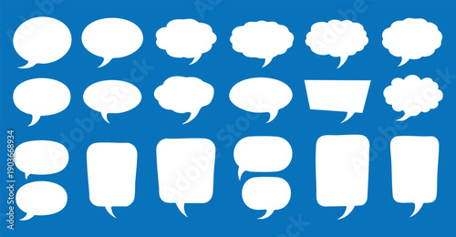 White speech and thought bubbles displayed on a vibrant blue background