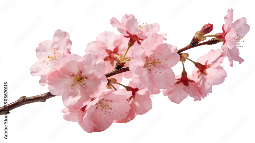 Fototapeta premium Pink cherry blossom branch with flowers on transparent background spring nature