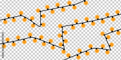 Zigzag String of Orange Festive Lights for festive decoration on Transparent Background