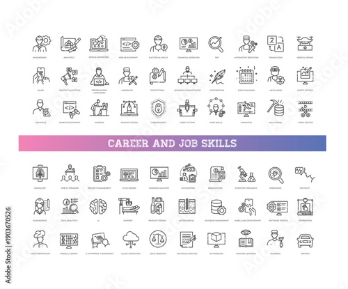 Career and job skills line icons set