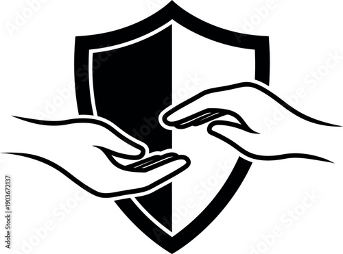 Black shield divided with hands exchanging something