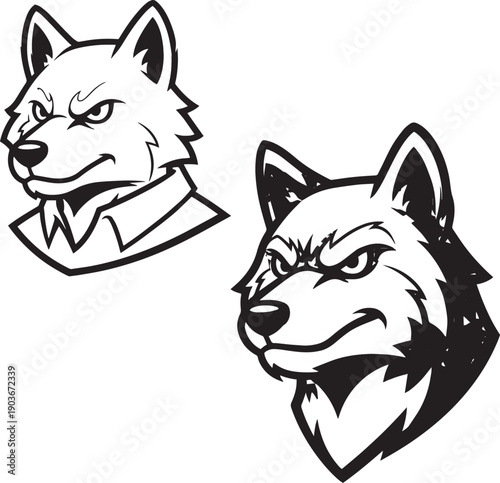 Wolf mascot head logo set – Powerful wolf character vector illustration