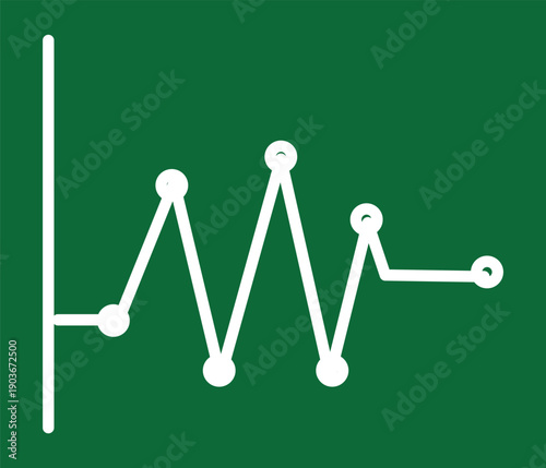 Green background with white line graph showing fluctuations and data points