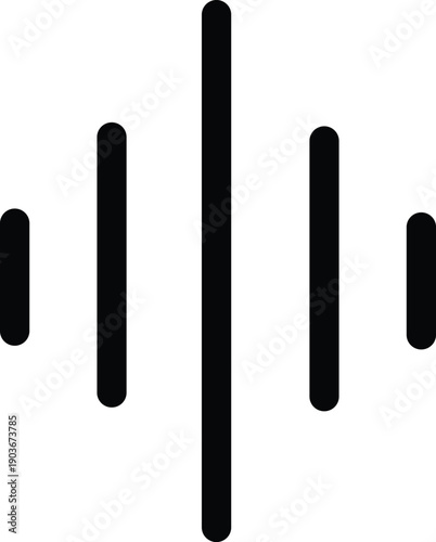 Black vertical sound wave bars of varying heights on a white background audio music