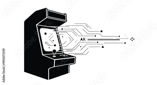 Arcade machine projects a digital interface representing augmented reality.