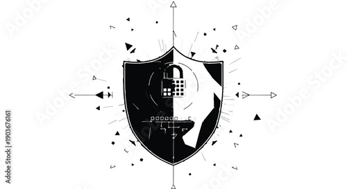 Shield icon protects sensitive digital data with a secure combination lock design.