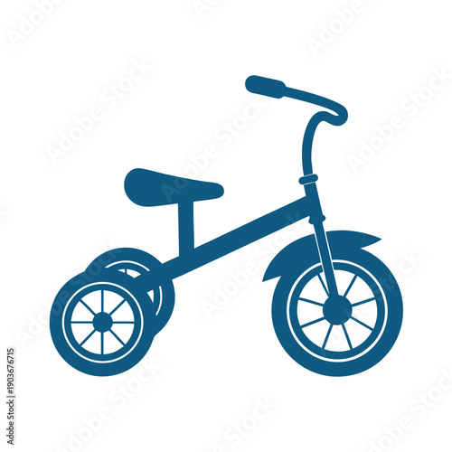 Blue tricycle with training wheels and handlebar streamers 1