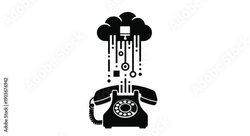 Telephone icon connects to cloud computing services for modern business operations.