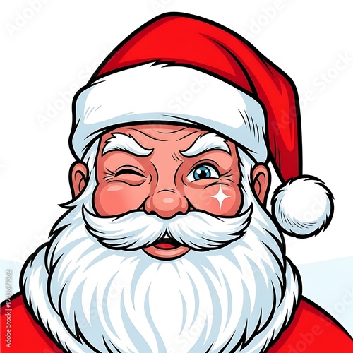 Winking Santa Claus Portrait - Festive Holiday Cheer and Cartoon Illustration.