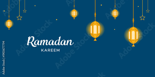 Ramadan Kareem Greeting  Decorative Islamic Lanterns Illustration