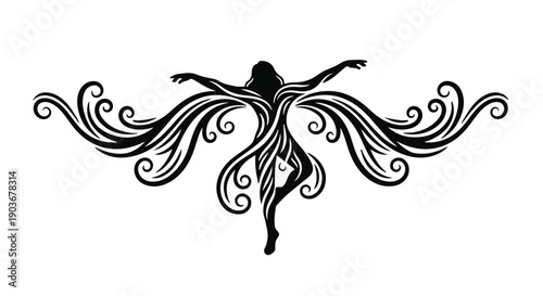 Dancer moving with flowing abstract lines depicts the grace of human motion.