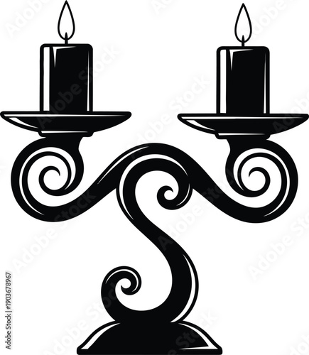 Elegant black candelabra with two candles