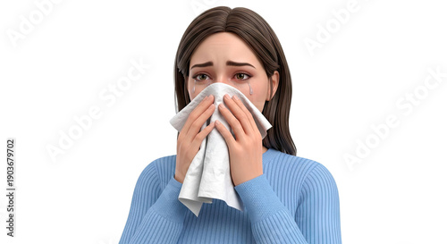 Woman crying and wiping tears with a tissue