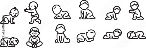 Set of babies, children, newborns.one line icon illustration with white background