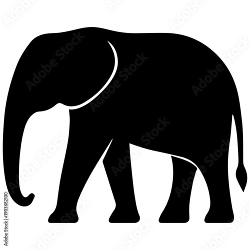 Black and White Silhouette Elephant Logo - Simple Vector Icon, Wildlife Mammal