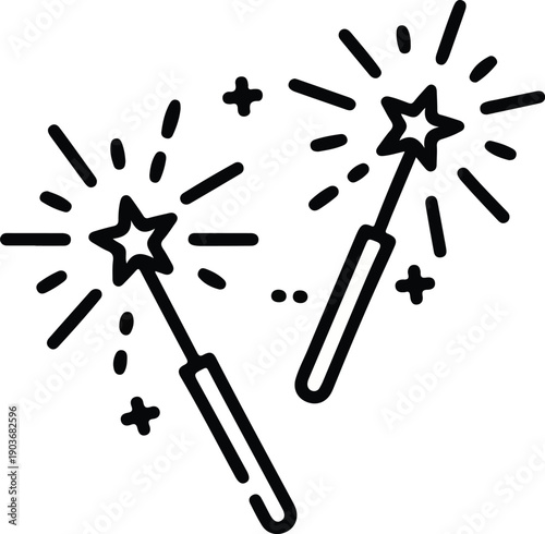 Two black magic wands with stars and sparkles