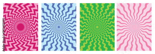 Spiral swirl wavy abstract retro groovy poster design. Funky sun wave illustration. Psychedelic geometric twirl vector background.