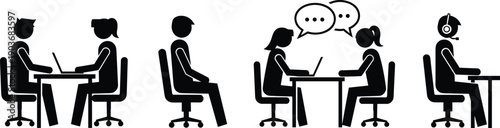 Comprehensive Stick Figure Icon Set Featuring Delivery Workers With Boxes Office Staff At Desks People Dining Diverse Emotional Poses Social Interactions And Physical Actions Vector