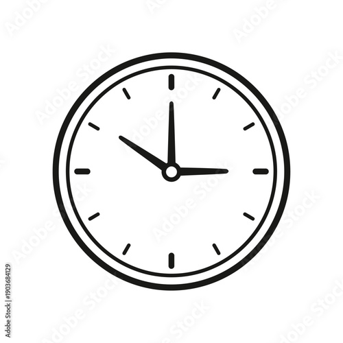 Simple Clock Icon Vector Art - Time Concept, Black and White