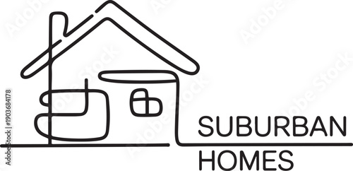 Vacation home, suburban area and hand dwawn housing market branding.one line icon with with white background