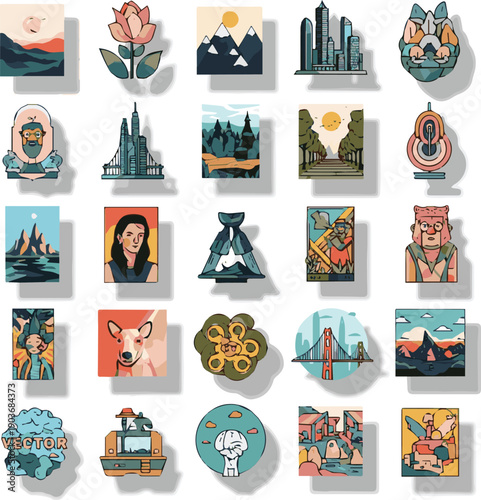 kinds of different vector art with a white background bol photo.