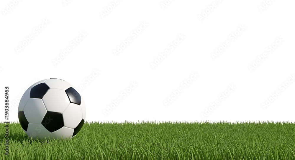 Fototapeta premium A black and white soccer ball resting on a lush green field