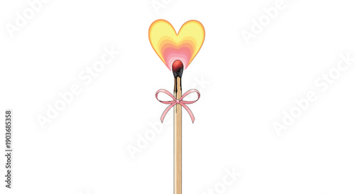 A whimsical matchstick adorned with a heart-shaped eraser and decorative ribbon bow.
