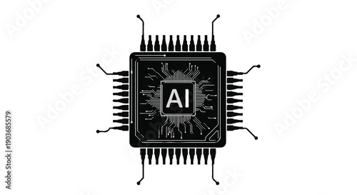 Microchip processor labeled with artificial intelligence powers modern computing.