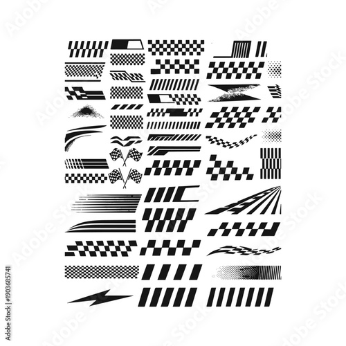 Racing Stripes and Checkered Flag Decal Collection for Automotive Graphics