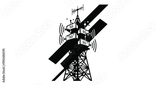 Telecommunication tower transmits wireless signals through modern network systems.